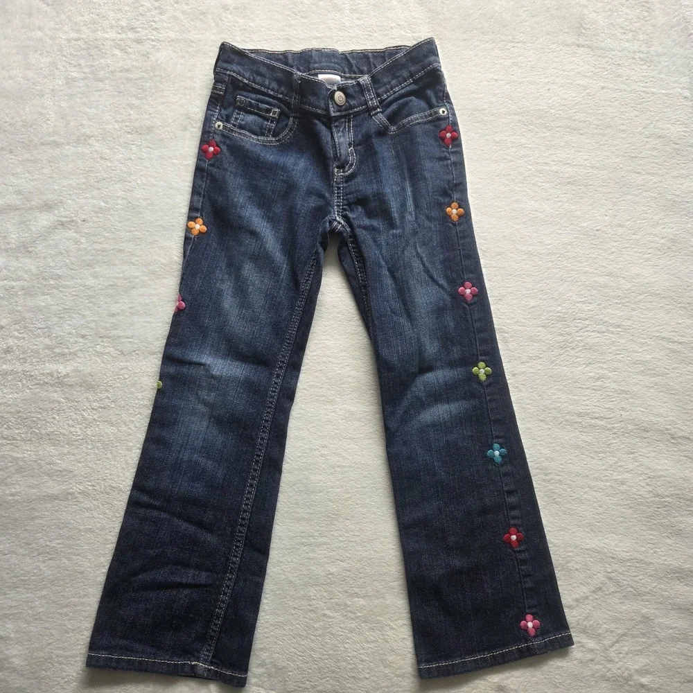 Gymboree Y2k Denim‎ Jeans Embroidered Flowers Girls Sz 7